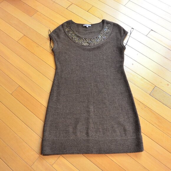 Classiques Entier Brown Wool Blend Embellished Dress Size L - Picture 1 of 11